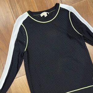 Michael Kors Black White Laser Cut Top with Neon Yellow Accents Size Small